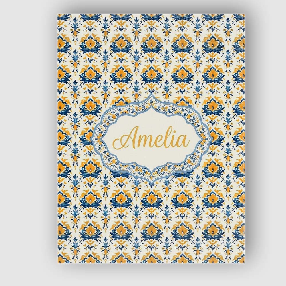Personalised Name Blue Yellow Ornamental Custom  Unique Gift Idea Elegant Feature Canvas Wall Art Print Decor Picture Ready to Hang