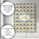 Personalised Name Blue Yellow Ornamental Custom  Unique Gift Idea Elegant Feature Canvas Wall Art Print Decor Picture Ready to Hang