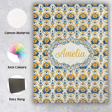 Personalised Name Blue Yellow Ornamental Custom  Unique Gift Idea Elegant Feature Canvas Wall Art Print Decor Picture Ready to Hang