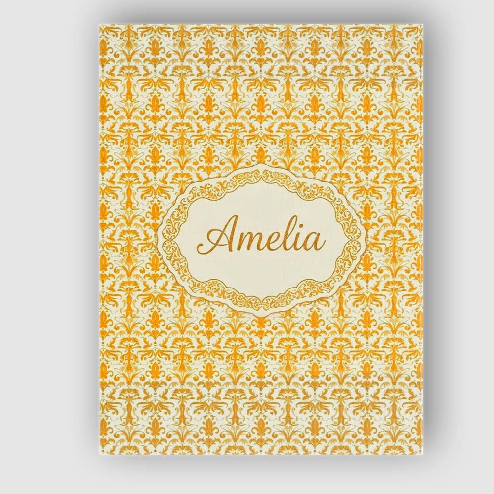 Personalised Name Golden Yellow Damask Custom  Modern Room Accent Elegant Feature Canvas Wall Art Print Decor Picture Ready to Hang