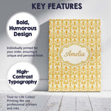 Personalised Name Golden Yellow Damask Custom  Modern Room Accent Elegant Feature Canvas Wall Art Print Decor Picture Ready to Hang