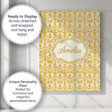 Personalised Name Golden Yellow Damask Custom  Modern Room Accent Elegant Feature Canvas Wall Art Print Decor Picture Ready to Hang