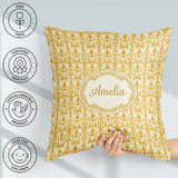 Custom Name Golden Yellow Damask Floral Seamless Pattern Elegant Square Filled Cushion Throw Pillow Sofa Bed Home Decor Zip Washable UK Made