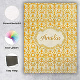 Personalised Name Golden Yellow Damask Custom  Modern Room Accent Elegant Feature Canvas Wall Art Print Decor Picture Ready to Hang