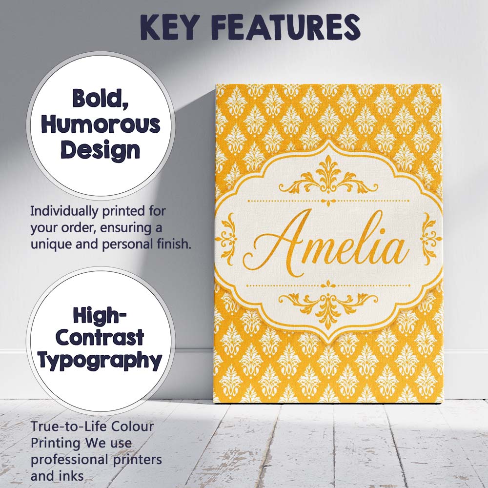 Personalised Name Bright Mustard Yellow Custom  Modern Room Accent Elegant Feature Canvas Wall Art Print Decor Picture Ready to Hang