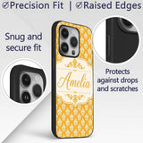 Bright Mustard Yellow Damask Motif Printed Design Custom Name Protective Phone Case Mobile Cover Durable Everyday Smartphone Shock Resistant