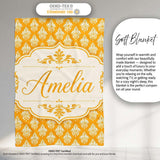 Bright Mustard Yellow Damask Motif Seamless Pattern Classic Vintage  Personalised Custom Name Super Soft Fleece Blanket Bed Sofa Throw