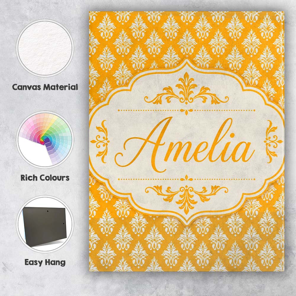 Personalised Name Bright Mustard Yellow Custom  Modern Room Accent Elegant Feature Canvas Wall Art Print Decor Picture Ready to Hang