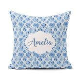 Custom Name Blue Watercolor Ikat Abstract Seamless Soft Artistic Square Filled Cushion Throw Pillow Sofa Bed Home Decor Zip Washable UK Made