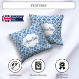 Custom Name Blue Watercolor Ikat Abstract Seamless Soft Artistic Square Filled Cushion Throw Pillow Sofa Bed Home Decor Zip Washable UK Made