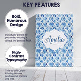 Personalised Name Blue Watercolor Ikat Custom  Modern Room Accent Elegant Feature Canvas Wall Art Print Decor Picture Ready to Hang