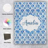 Personalised Name Blue Watercolor Ikat Custom  Modern Room Accent Elegant Feature Canvas Wall Art Print Decor Picture Ready to Hang