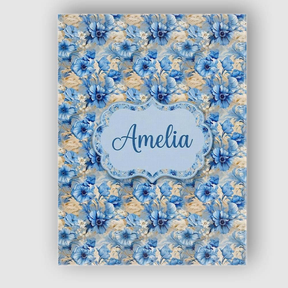 Personalised Name Blue Floral Bouquet Custom Modern Room Accent Creative Decorator Style Canvas Wall Art Print Decor Picture Ready to Hang