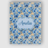 Personalised Name Blue Floral Bouquet Custom Modern Room Accent Creative Decorator Style Canvas Wall Art Print Decor Picture Ready to Hang