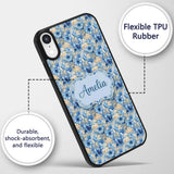 Blue Floral Bouquet Vintage Seamless Pattern Custom Name Protective Phone Case Mobile Cover Durable Everyday Smartphone Shock Resistant