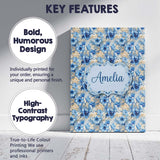 Personalised Name Blue Floral Bouquet Custom Modern Room Accent Creative Decorator Style Canvas Wall Art Print Decor Picture Ready to Hang