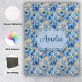 Personalised Name Blue Floral Bouquet Custom Modern Room Accent Creative Decorator Style Canvas Wall Art Print Decor Picture Ready to Hang