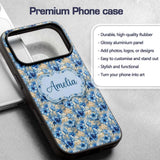 Blue Floral Bouquet Vintage Seamless Pattern Custom Name Protective Phone Case Mobile Cover Durable Everyday Smartphone Shock Resistant