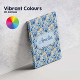 Personalised Name Blue Floral Bouquet Custom Modern Room Accent Creative Decorator Style Canvas Wall Art Print Decor Picture Ready to Hang
