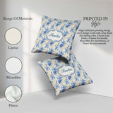 Custom Name Soft Blue Floral Seamless Pattern Artistic Botanical Square Filled Cushion Throw Pillow Sofa Bed Home Decor Zip Washable UK Made