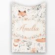 Cute Fox Floral Seamless Pattern Thoughtful Gift Idea Lovely  Personalised Custom Name Super Soft Fleece Blanket Bed Sofa Throw