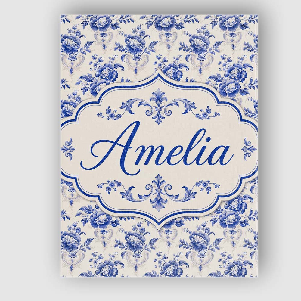 Personalised Name Classic Blue White Custom Premium Decorative Design Modern Room Accent Canvas Wall Art Print Decor Picture Ready to Hang