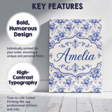 Personalised Name Classic Blue White Custom Premium Decorative Design Modern Room Accent Canvas Wall Art Print Decor Picture Ready to Hang