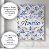Personalised Name Classic Blue White Custom Premium Decorative Design Modern Room Accent Canvas Wall Art Print Decor Picture Ready to Hang