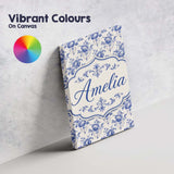 Personalised Name Classic Blue White Custom Premium Decorative Design Modern Room Accent Canvas Wall Art Print Decor Picture Ready to Hang