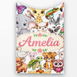Cute Cartoon Jungle Safari Animals Seamless Pattern on White Lovely  Personalised Custom Name Super Soft Fleece Blanket Bed Sofa Throw