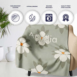 Neutral Daisy Floral Seamless Pattern Soft Beige Botanical Design  Personalised Custom Name Super Soft Fleece Blanket Bed Sofa Throw
