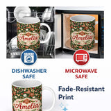 Personalized Custom Name Watercolor Christmas Coffee Cookie Candy Cane Seamless Pattern 11oz Ceramic Coffee Tea Mug White Large Handle