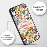 Cute Cartoon Jungle Safari Animals Printed Design Custom Name Protective Phone Case Mobile Cover Durable Everyday Smartphone Shock Resistant
