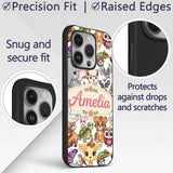 Cute Cartoon Jungle Safari Animals Printed Design Custom Name Protective Phone Case Mobile Cover Durable Everyday Smartphone Shock Resistant