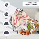 Cute Cartoon Jungle Safari Animals Seamless Pattern on White Lovely  Personalised Custom Name Super Soft Fleece Blanket Bed Sofa Throw