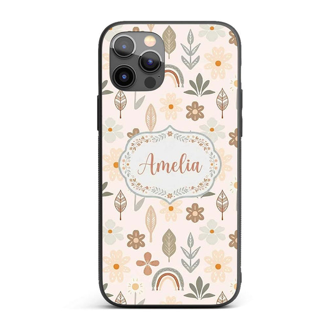 Scandinavian Floral Leaf Seamless Pattern Neutral Custom Name Protective Phone Case Mobile Cover Durable Everyday Smartphone Shock Resistant