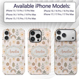 Scandinavian Floral Leaf Seamless Pattern Neutral Custom Name Protective Phone Case Mobile Cover Durable Everyday Smartphone Shock Resistant