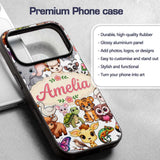 Cute Cartoon Jungle Safari Animals Printed Design Custom Name Protective Phone Case Mobile Cover Durable Everyday Smartphone Shock Resistant