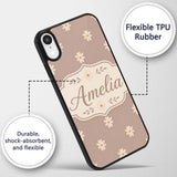 Simple Daisy Flower Seamless Pattern Warm Taupe Custom Name Protective Phone Case Mobile Cover Durable Everyday Smartphone Shock Resistant