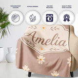 Simple Daisy Flower Seamless Pattern Warm Taupe Background Minimal  Personalised Custom Name Super Soft Fleece Blanket Bed Sofa Throw