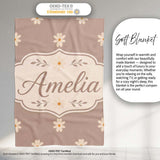 Simple Daisy Flower Seamless Pattern Warm Taupe Background Minimal  Personalised Custom Name Super Soft Fleece Blanket Bed Sofa Throw
