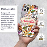 Cute Cartoon Jungle Safari Animals Printed Design Custom Name Protective Phone Case Mobile Cover Durable Everyday Smartphone Shock Resistant