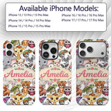 Cute Cartoon Jungle Safari Animals Printed Design Custom Name Protective Phone Case Mobile Cover Durable Everyday Smartphone Shock Resistant