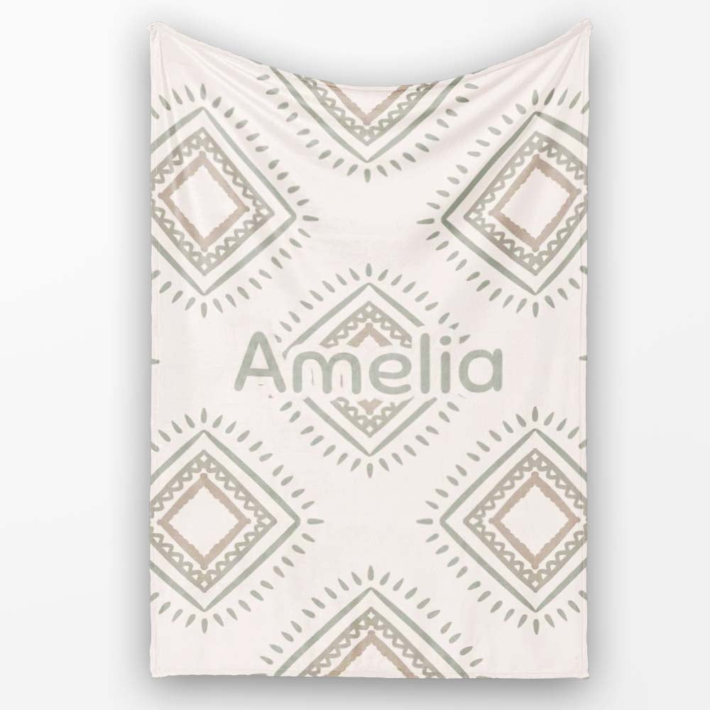 Soft Geometric Diamond Seamless Pattern Neutral Tribal Style Design  Personalised Custom Name Super Soft Fleece Blanket Bed Sofa Throw