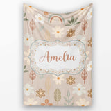 Boho Floral Rainbow Seamless Pattern Neutral Earth Tone Botanical  Personalised Custom Name Super Soft Fleece Blanket Bed Sofa Throw