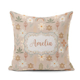 Custom Name Boho Floral Rainbow Seamless Pattern Earth Botanical Square Filled Cushion Throw Pillow Sofa Bed Home Decor Zip Washable UK Made