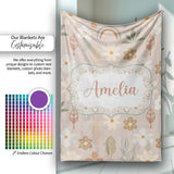 Boho Floral Rainbow Seamless Pattern Neutral Earth Tone Botanical  Personalised Custom Name Super Soft Fleece Blanket Bed Sofa Throw