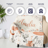Cute Fox Floral Seamless Pattern Thoughtful Gift Idea Lovely  Personalised Custom Name Super Soft Fleece Blanket Bed Sofa Throw