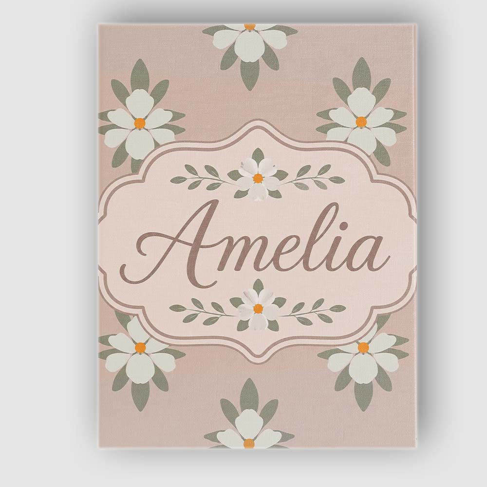 Personalised Name Neutral Daisy Floral Custom  Modern Room Accent Elegant Feature Canvas Wall Art Print Decor Picture Ready to Hang