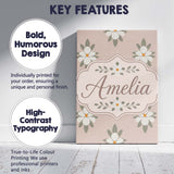 Personalised Name Neutral Daisy Floral Custom  Modern Room Accent Elegant Feature Canvas Wall Art Print Decor Picture Ready to Hang